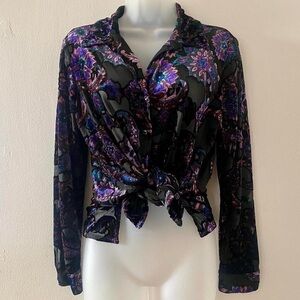 VINTAGE FLORAL PAISLEY VELVET BURNOUT BLOUSE